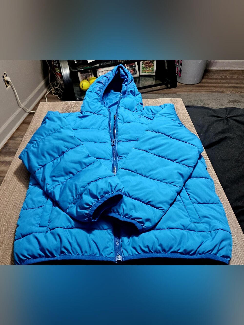 Youth Boys Sky Blue Under Armour ColdGear Puffer Jacket Hooded Size YLG